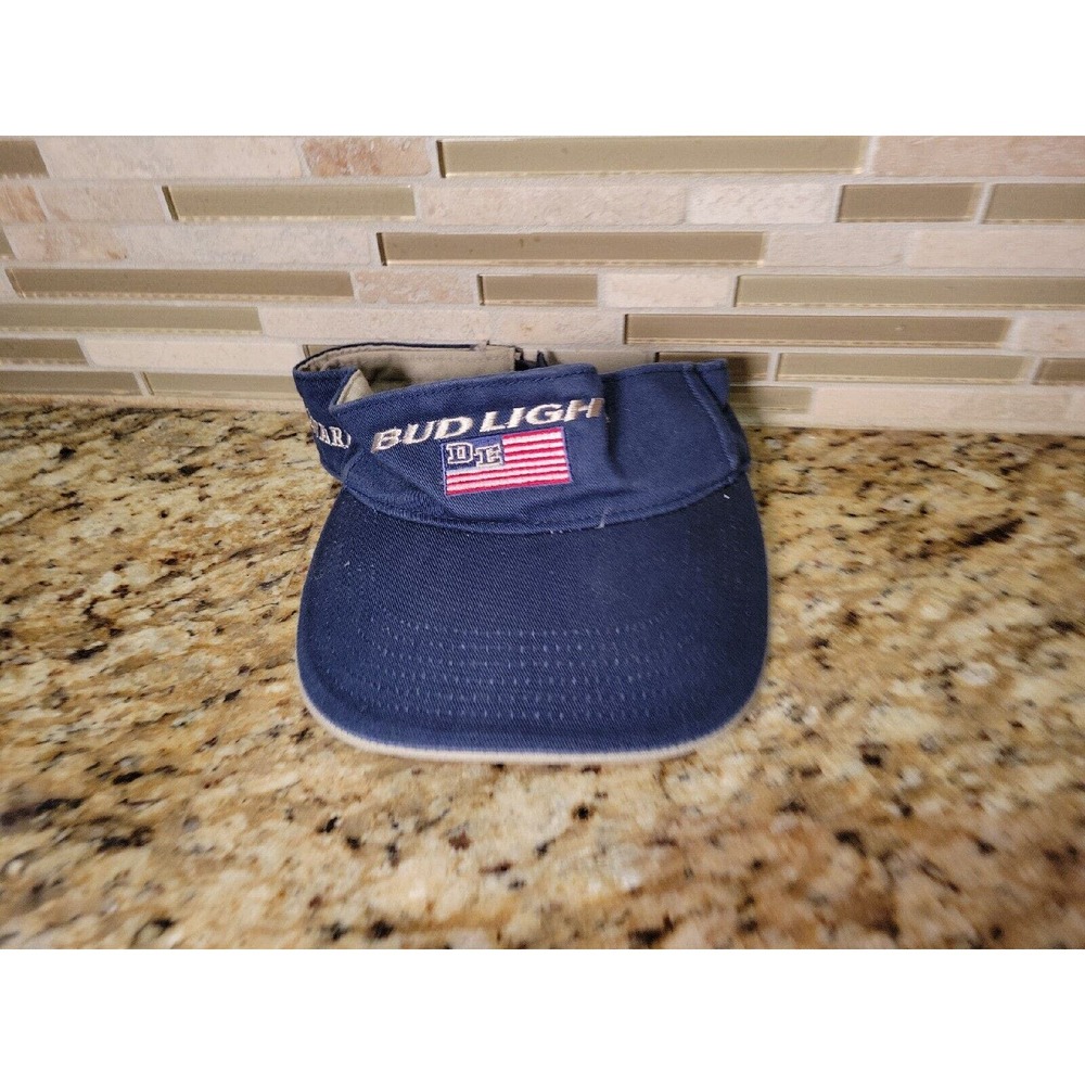 Bud Light Hat Mens One Size Blue Visor Golf Blue Delaware USA flag
